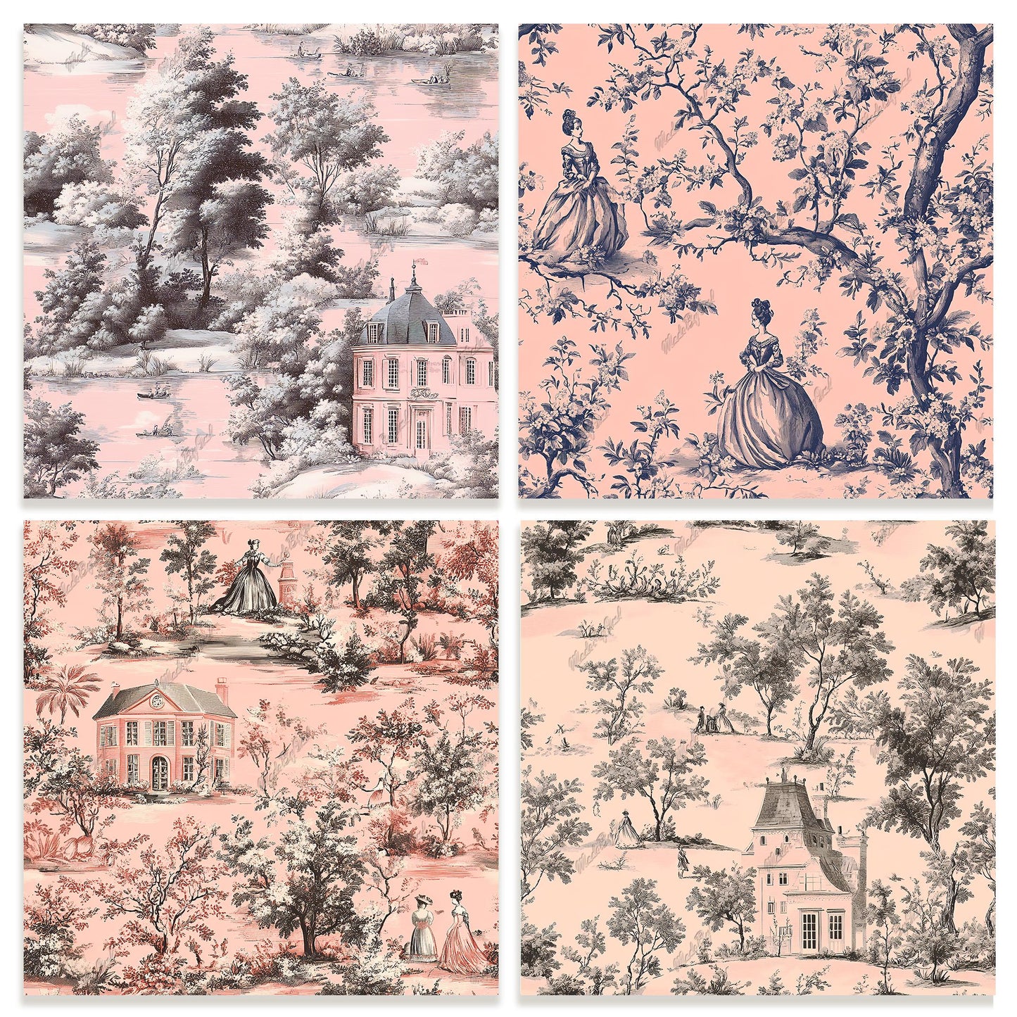 Toile de Jouy Tileable Patterns, Scrapbooking Printable Paper