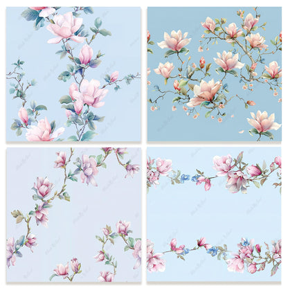 Magnolia Floral Tileable Pattern, Flower Backgrounds Digital Download