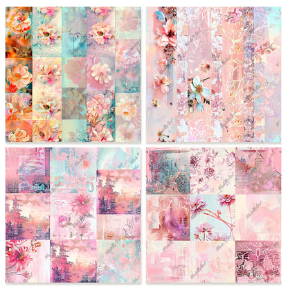 Floral 3D Collage Digital Paper Pack, Mixed Media Seamless Textures