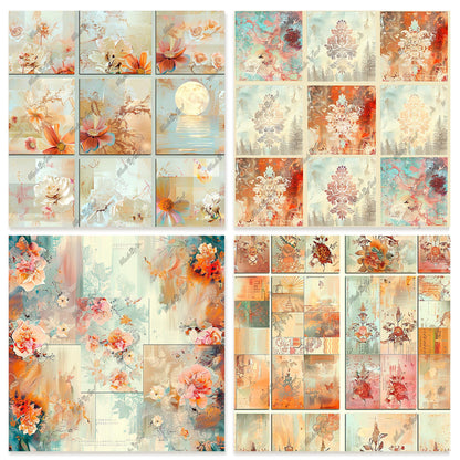 Floral 3D Collage Digital Paper Pack, Mixed Media Seamless Textures