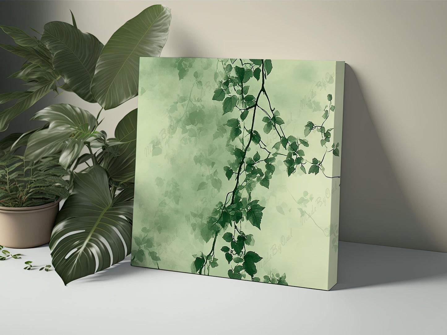 Sage Green Floral Tileable Patterns, Watercolor Flower Backgrounds