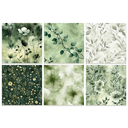 Sage Green Floral Tileable Patterns, Watercolor Flower Backgrounds