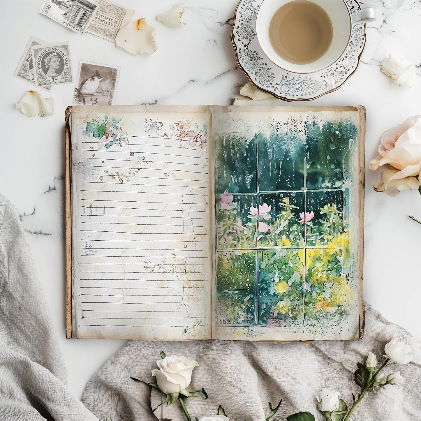 Rainy Day Junk Journal Kit, Summer Ephemera Digital Download