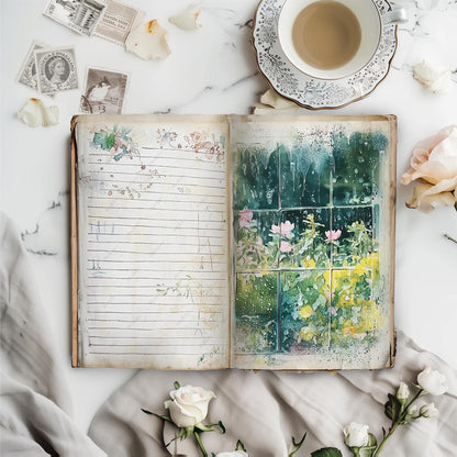 Rainy Day Junk Journal Kit, Summer Ephemera Digital Download