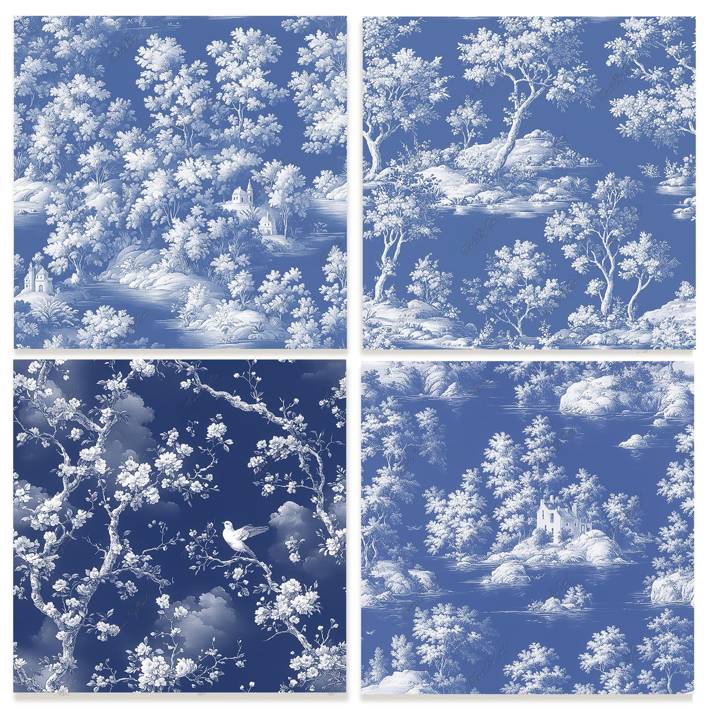 Blue Toile de Jouy Digital Paper Pack, Seamless Patterns