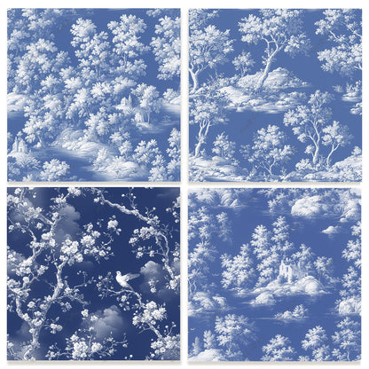 Blue Toile de Jouy Digital Paper Pack, Seamless Patterns