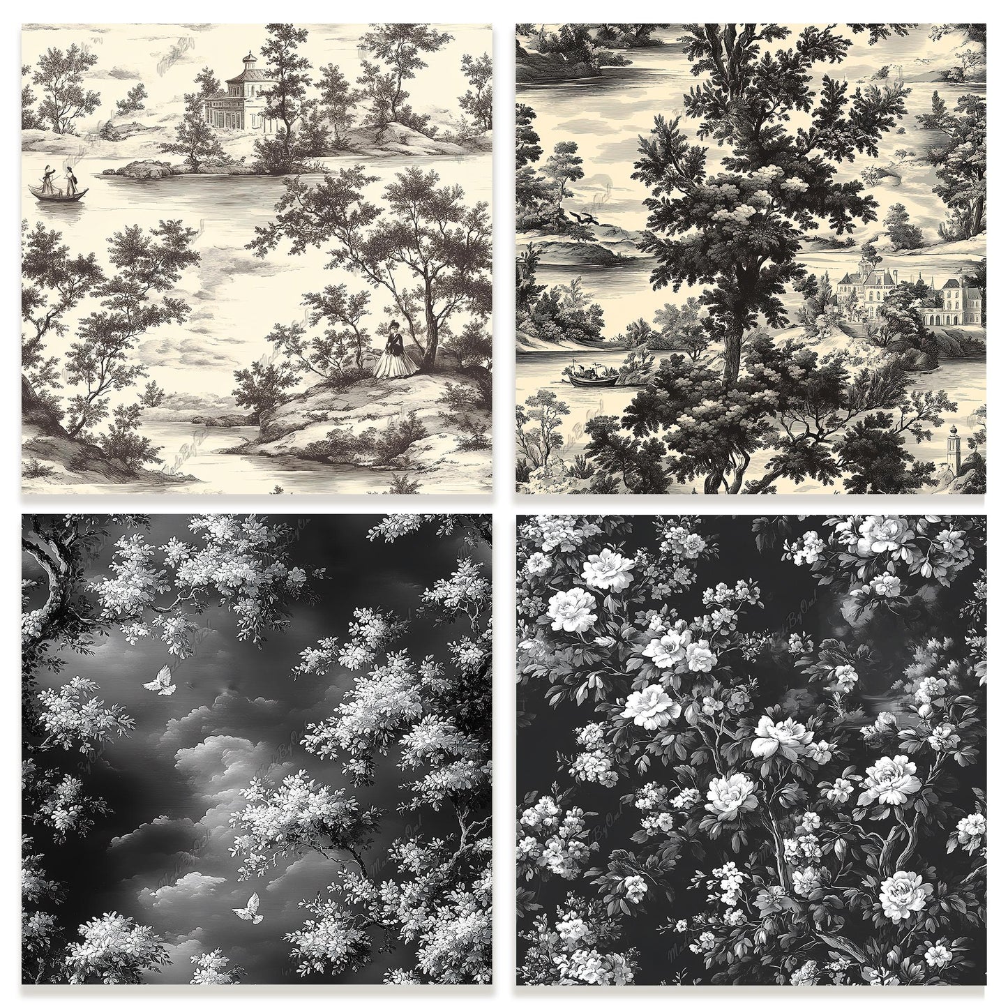 Toile de Jouy Tileable Patterns, Scrapbooking Printable Paper