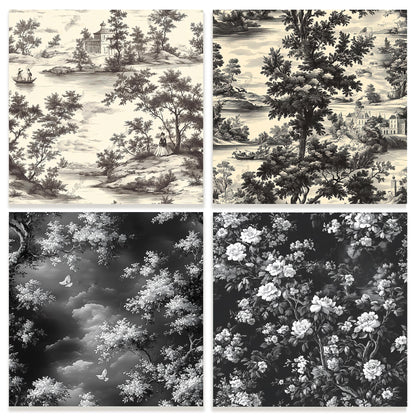 Toile de Jouy Tileable Patterns, Scrapbooking Printable Paper