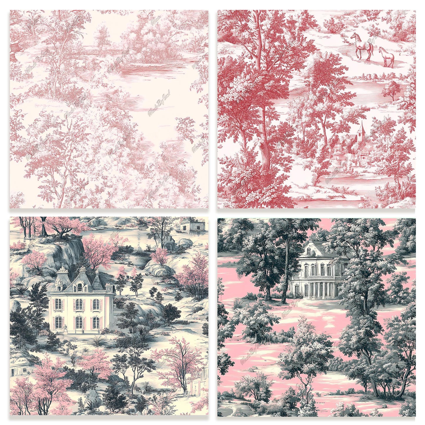 Toile de Jouy Tileable Patterns, Scrapbooking Printable Paper