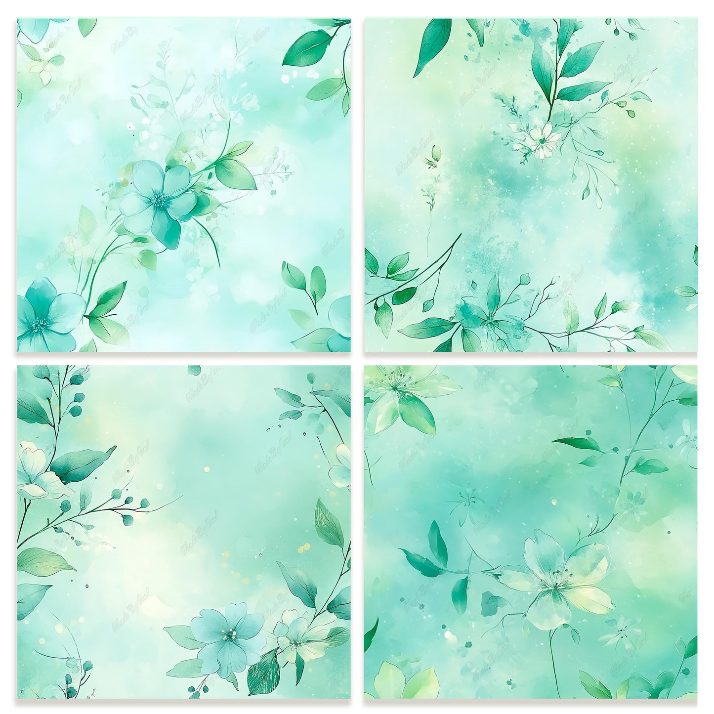 Green Floral Tileable Patterns, Greenery Backgrounds Digital Download