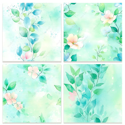 Green Floral Tileable Patterns, Greenery Backgrounds Digital Download