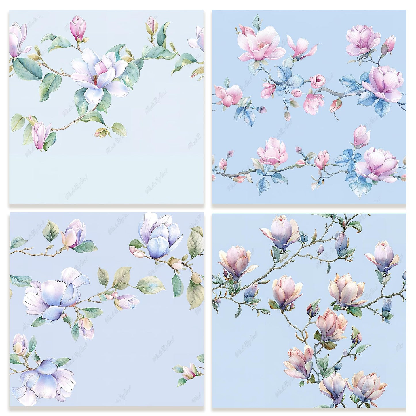 Magnolia Floral Tileable Pattern, Flower Backgrounds Digital Download