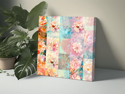 Floral 3D Collage Digital Paper Pack, Mixed Media Seamless Textures