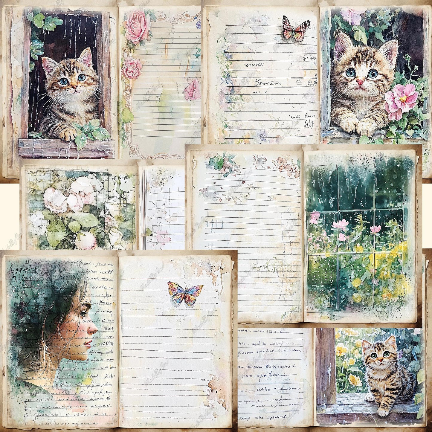 Rainy Day Junk Journal Kit, Summer Ephemera Digital Download