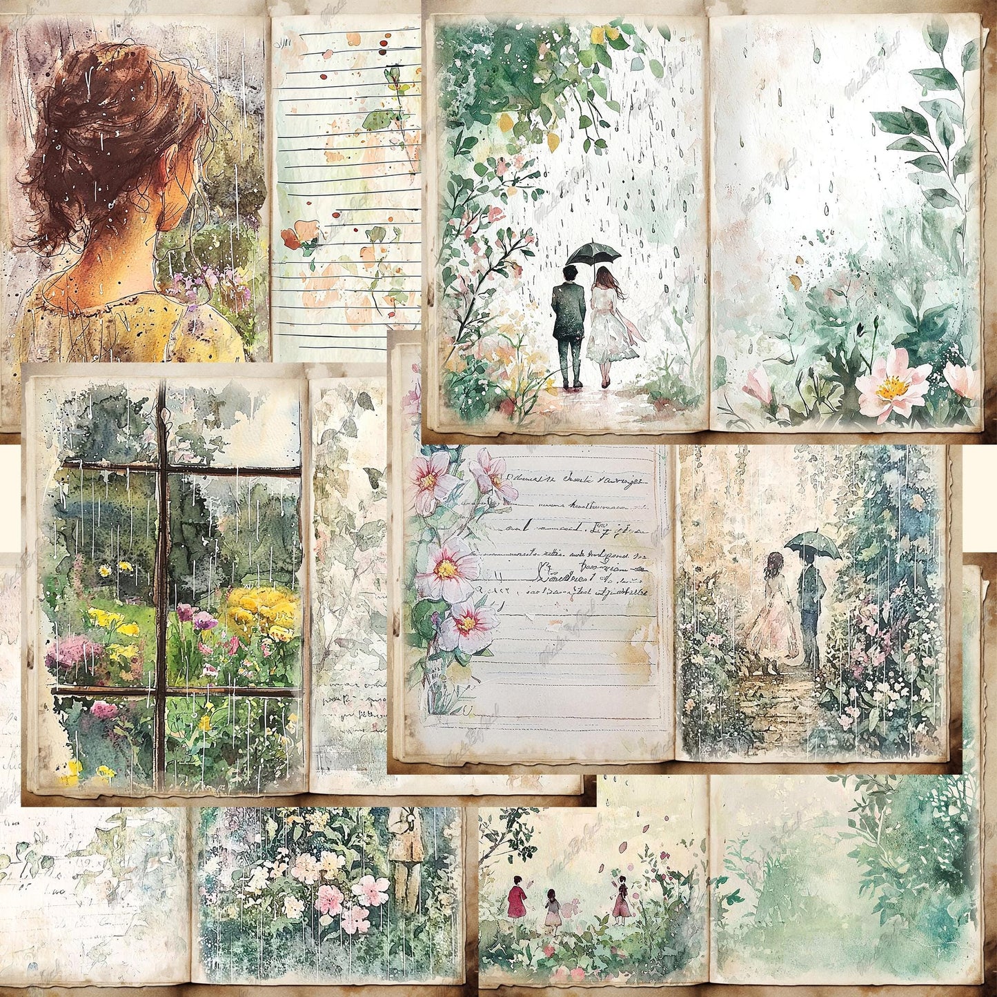 Rainy Day Junk Journal Kit, Summer Ephemera Digital Download