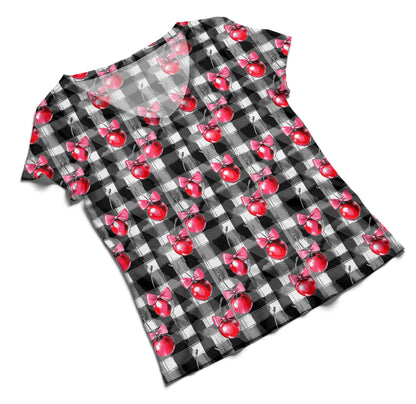 Cherry Coquette Seamless Pattern, Checkered Background