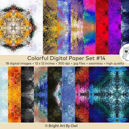 Colorful digital paper set with abstract repeatable patterns. High-resolution digital design for personal and commercial use. 
