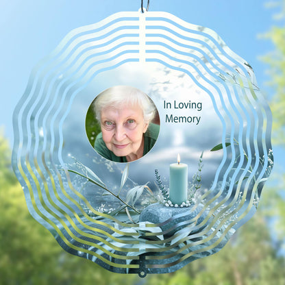 Memorial ornament with a photo of a woman and 'In Loving Memory' text, digital download