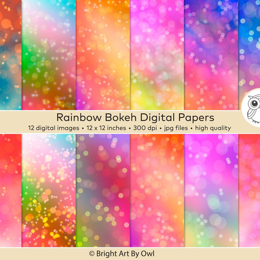 Rainbow bokeh seamless patterns. Instant digital download for creative and commercial use.