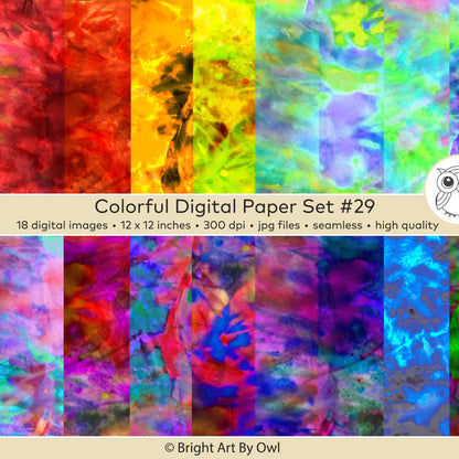 Colorful digital paper, tie-dye various seamless patterns