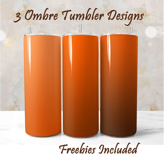 Three orange ombre tumbler sublimation designs for DIY and commercial use.