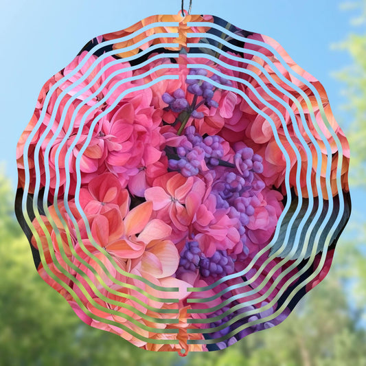 Colorful floral pink and lilac hydrangea flower wind spinner PNG Download