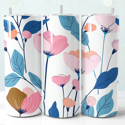 Pink blue floral boho tumbler wrap. Seamless printable sublimation design.