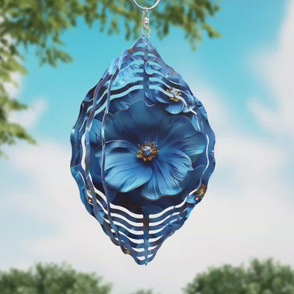 3D Blue Flower Wind Spinner Sublimation Design Download PNG