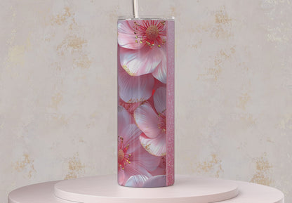 3D Pink Floral Tumbler Wrap Sublimation Design PNG, Add Your Name