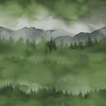 Green Forest Watercolor Background, Mountain Landscape Digital Download