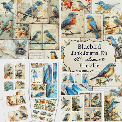 Bluebird Junk Journal Kit, Vintage Ephemera Printable