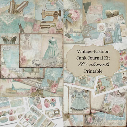 Vintage Fashion Junk Journal Kit, Digital Download