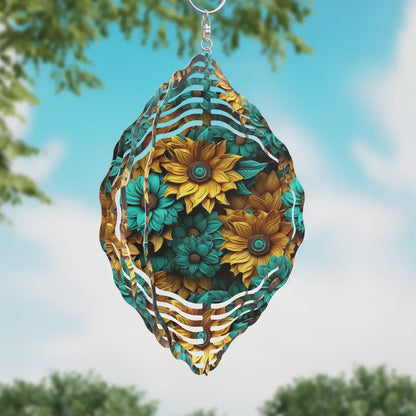 Yellow and Teal 3D Sunflowers Wind Spinner Sublimation Design