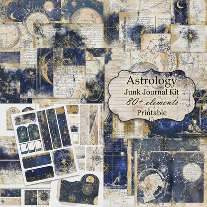 Vintage Astrology Junk Journal Kit, Printable, 80+ Elements
