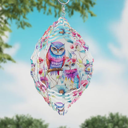 Boho Owls and Flowers Wind Spinner Sublimation Design PNG