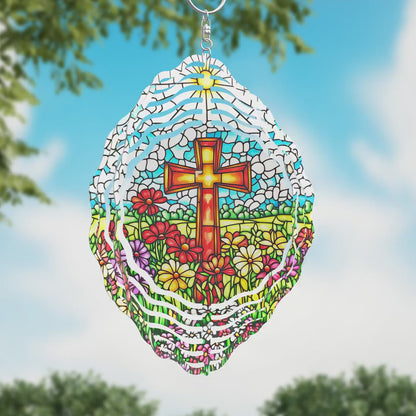 Stained Glass Cross Wind Spinner Sublimation Design PNG