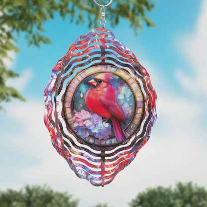 Stained Glass Red Cardinal Wind Spinner Sublimation Design