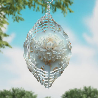 3D White Flower Wind Spinner Sublimation Design, PNG Download