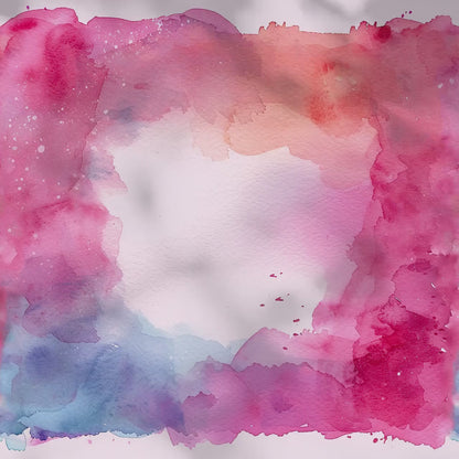 Red Pink and Blue Watercolor Frame Background, Digital Download