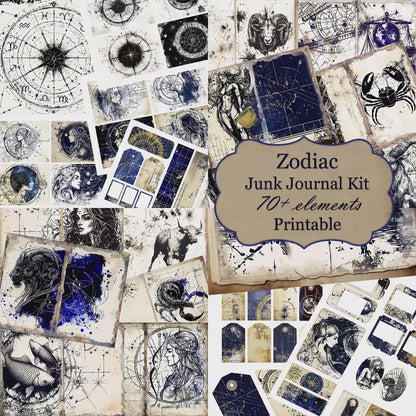 Zodiac Junk Journal Kit, Astrology Printable Ephemera
