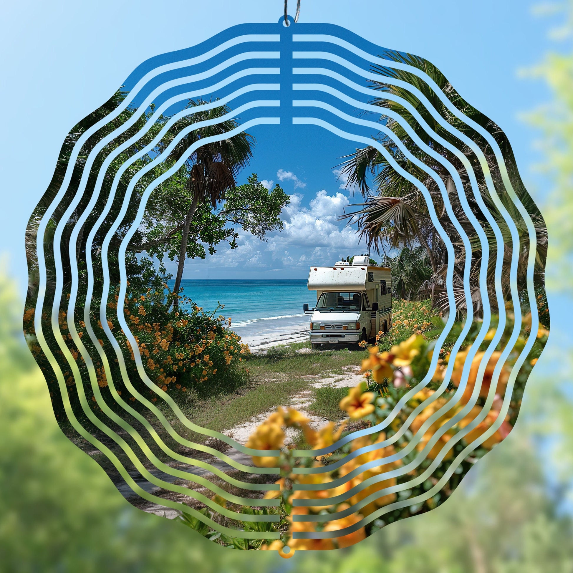 Printable Camping Wind Spinner Sublimation Design, perfect for crafting camper gifts