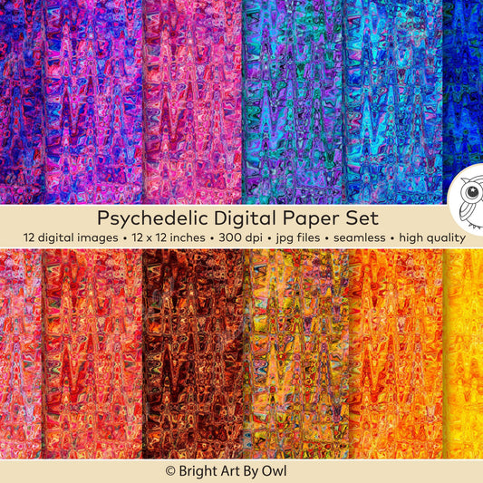 colorful psychedelic abstract seamless patterns, digital paper with abstract designs