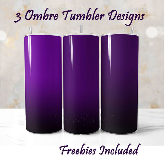 Three purple to black ombre tumbler wraps, sublimation designs for DIY and commercial use.