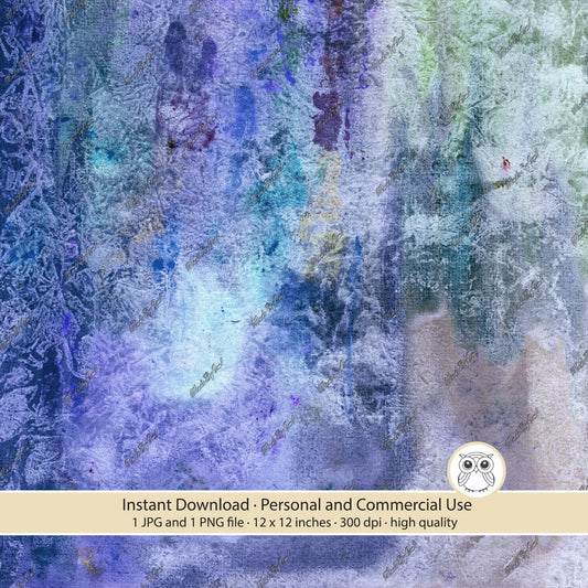 Purple and blue grunge background with indigo streaks, lavender patches, and intricate distressed texture.