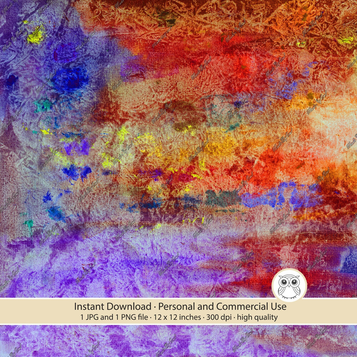  Purple and orange grunge background with red patches, small yellow accents, and a layered distressed texture.