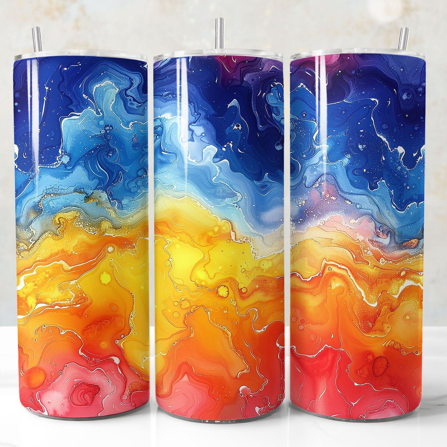 Rainbow Tumbler Wrap PNG, Alcohol Ink 20oz Tumbler Sublimation Design