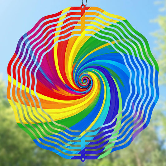 Colorful spiral wind spinner sublimation design, rainbow and groovy PNG