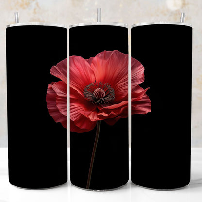 Black tumbler wrap with a red poppy flower design. PNG for DIY projects, personalized gifts, and commercial sales, ideal for makers and small businesses.