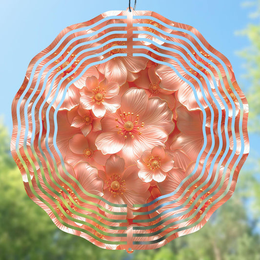 Rose Gold 3D Floral Wind Spinner PNG, detailed floral design for personal and commercial use. Ideal for gifts, crafts, and creative DIY projects.