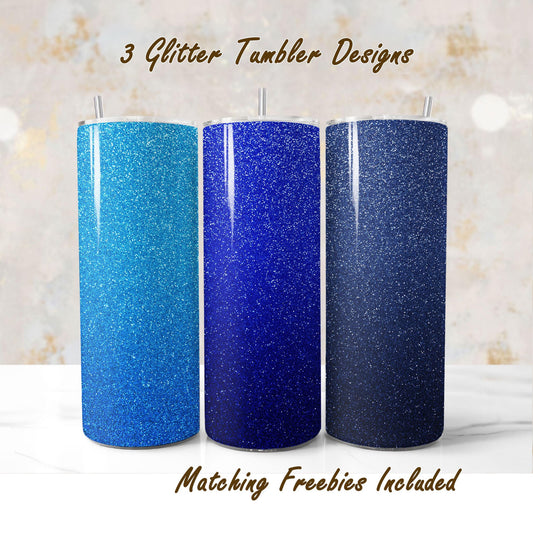 Royal, navy, and baby blue glitter tumbler wraps, sublimation designs for DIY and commercial use.
